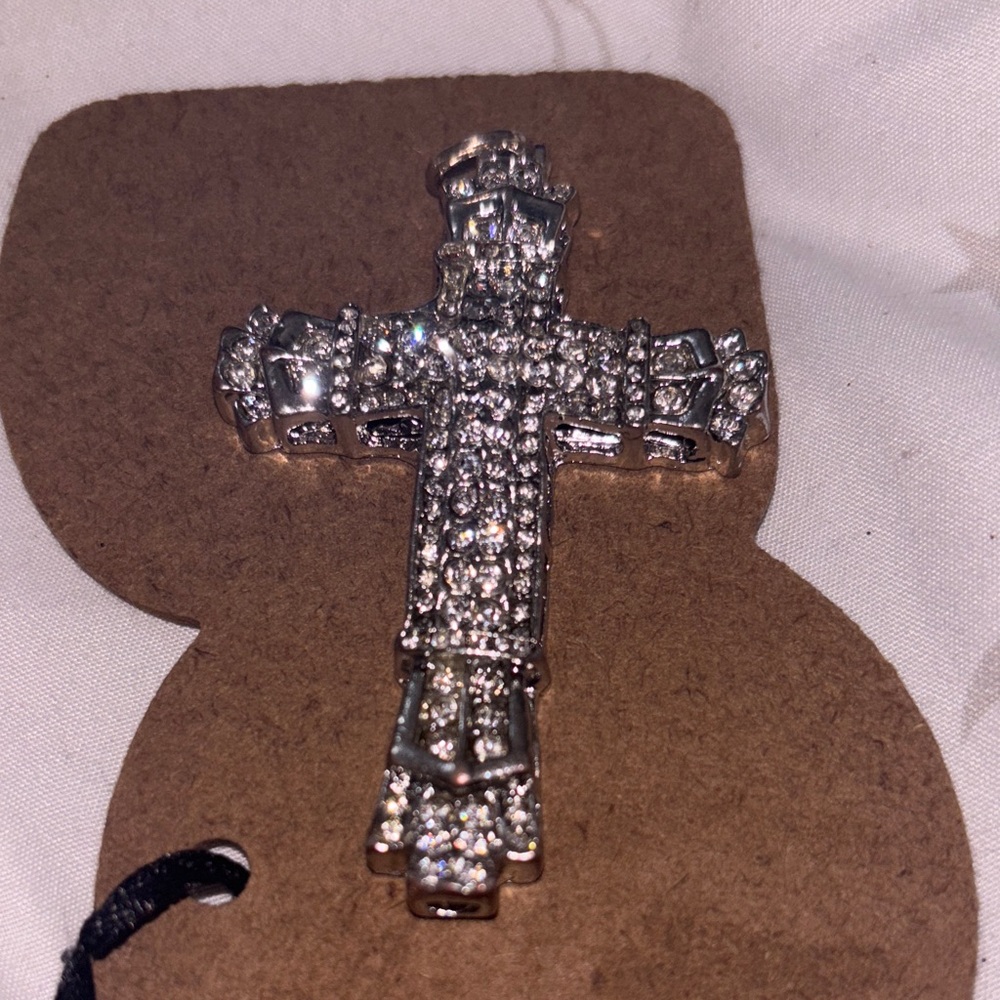 Silver Rhinestone Cross Pendant - Picture 2 of 2